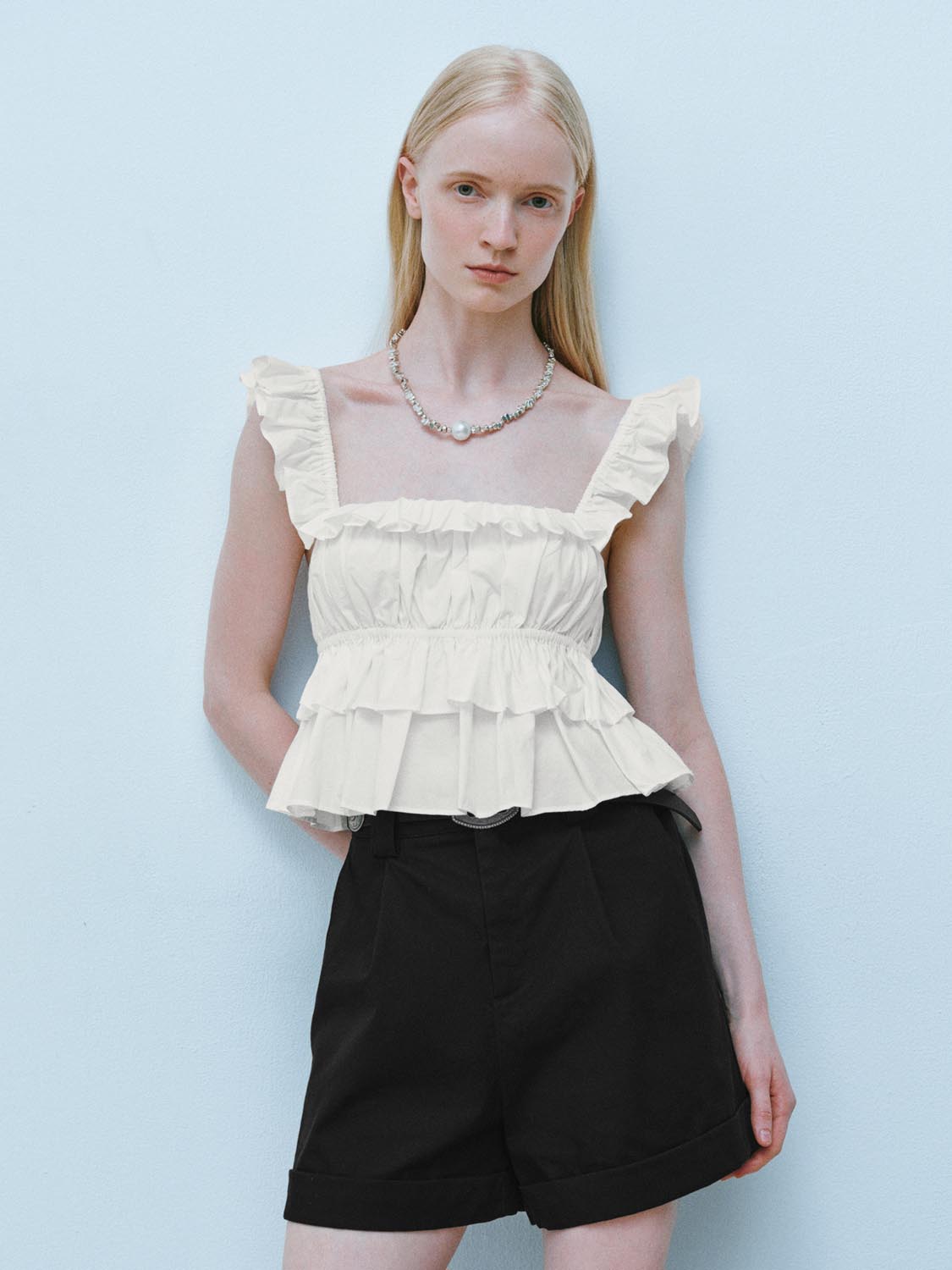 Wide Strap Ruffle Cami Tops