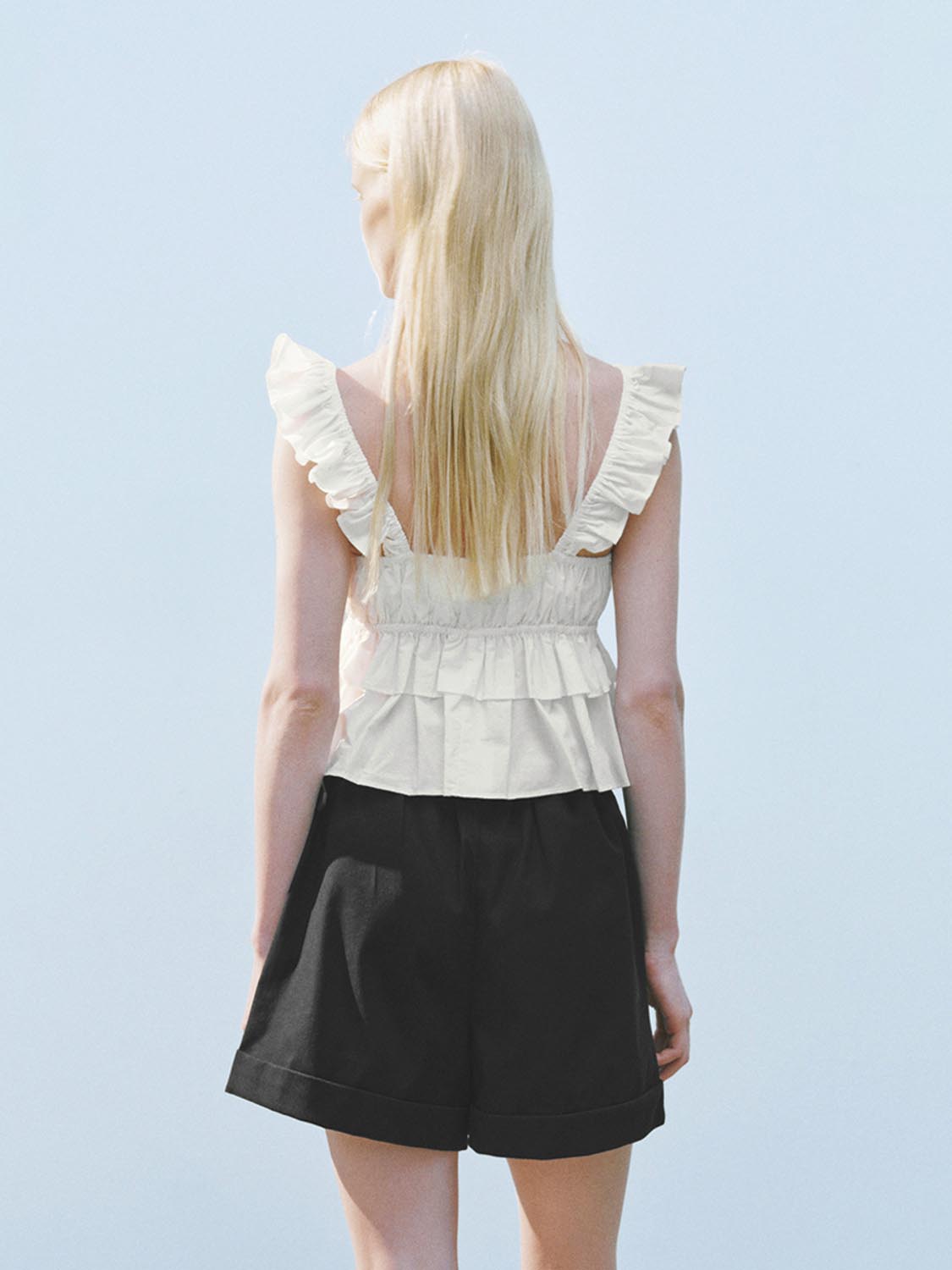 Wide Strap Ruffle Cami Tops