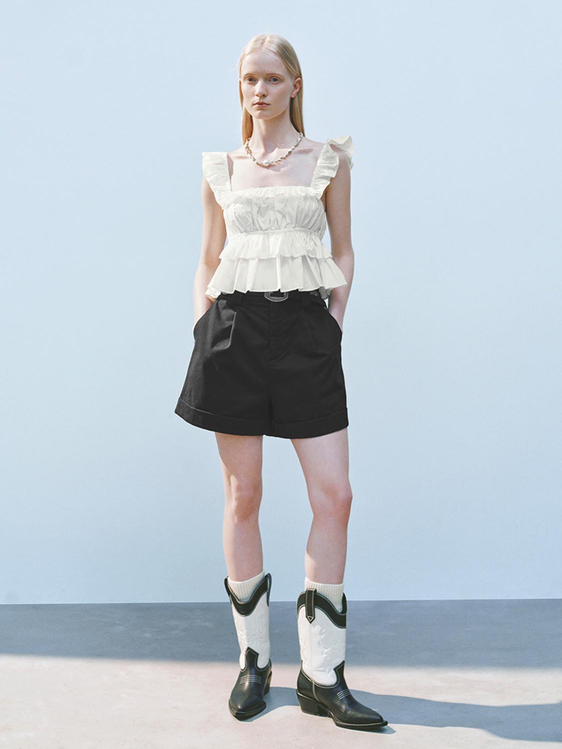 Wide Strap Ruffle Cami Tops
