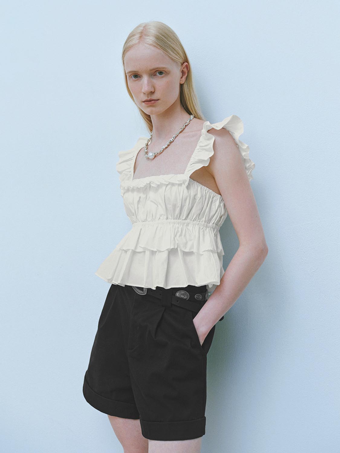 Wide Strap Ruffle Cami Tops