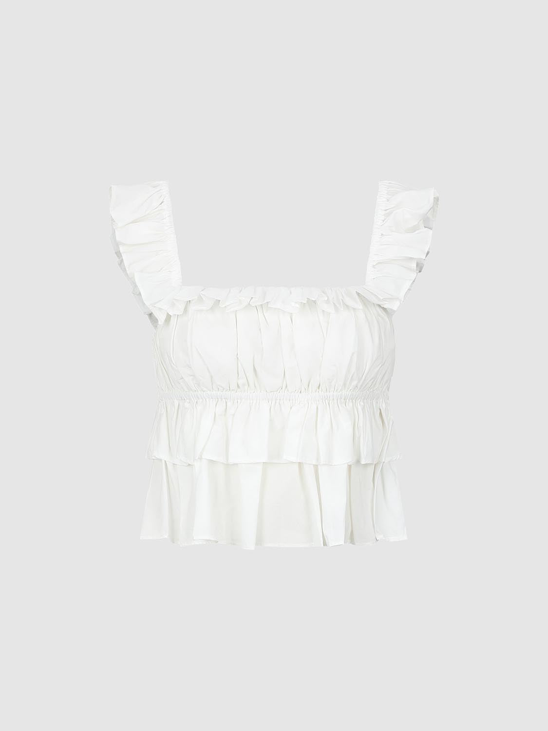 Wide Strap Ruffle Cami Tops