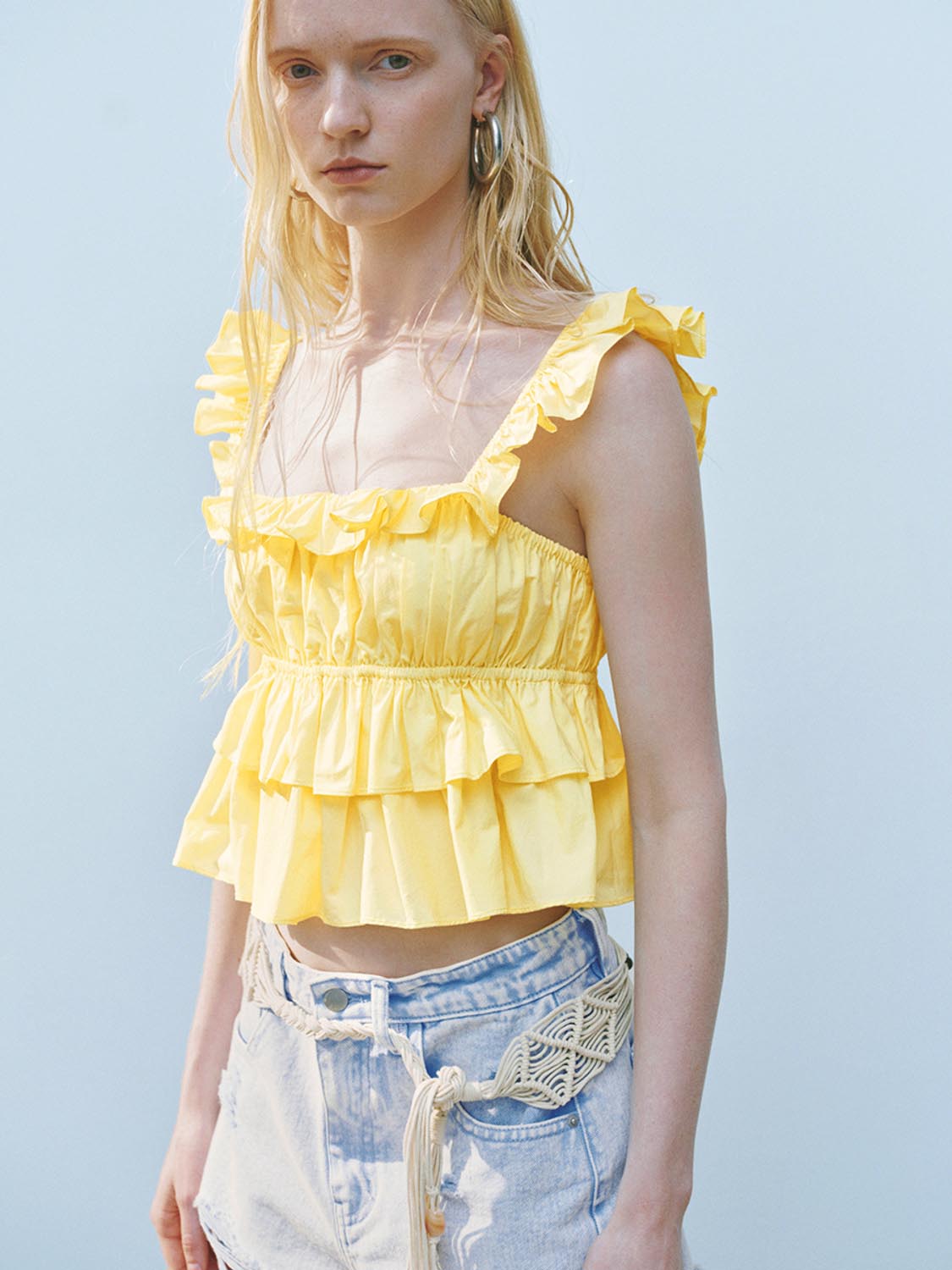 Wide Strap Ruffle Cami Tops