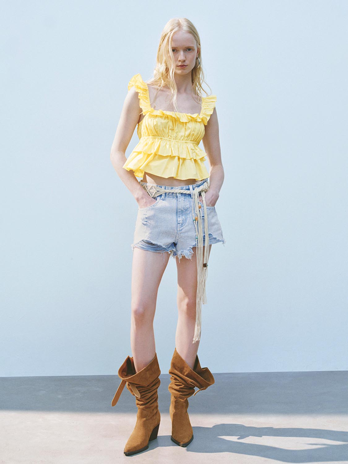 Wide Strap Ruffle Cami Tops