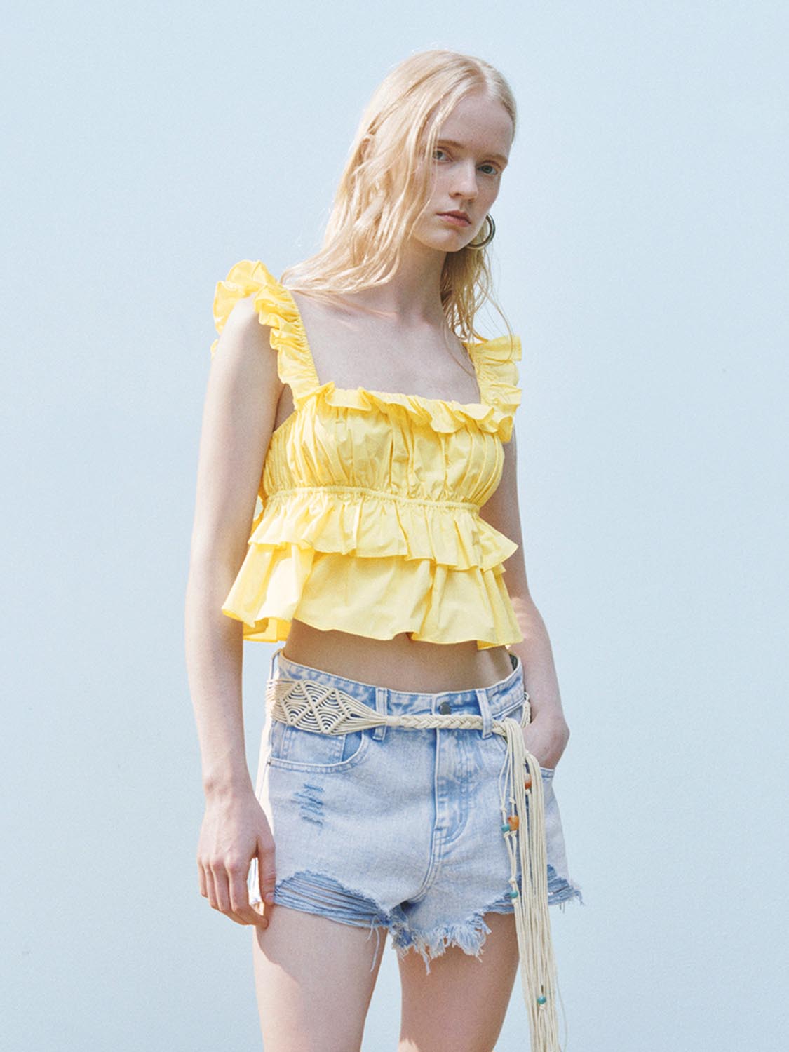 Wide Strap Ruffle Cami Tops