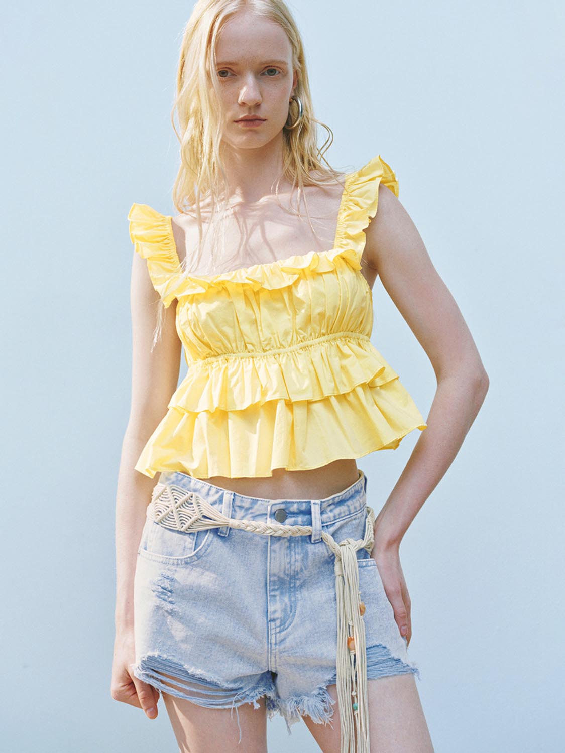 Wide Strap Ruffle Cami Tops