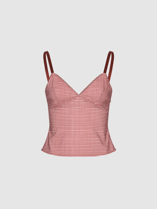 Strappy Contrast Check Skinny-Fit Cami Tops