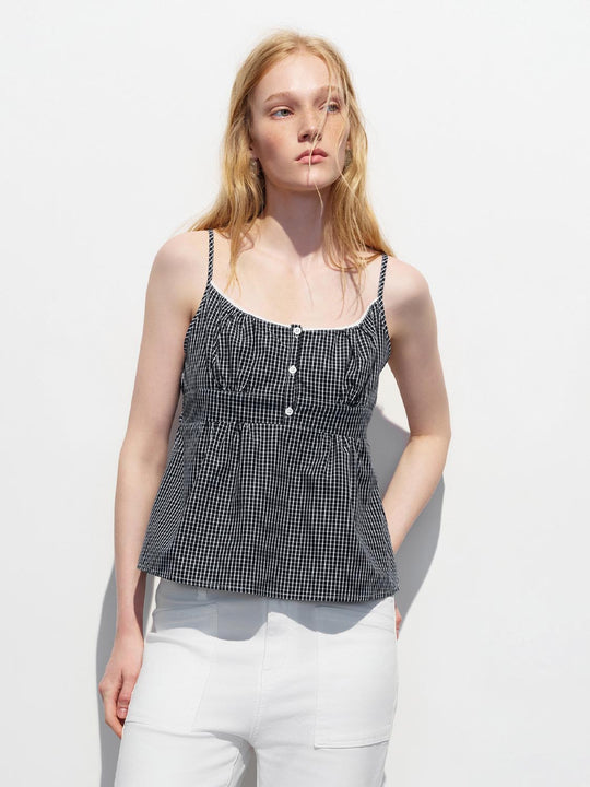 Cotton Gingham Lightweight Button Front Tank Tops