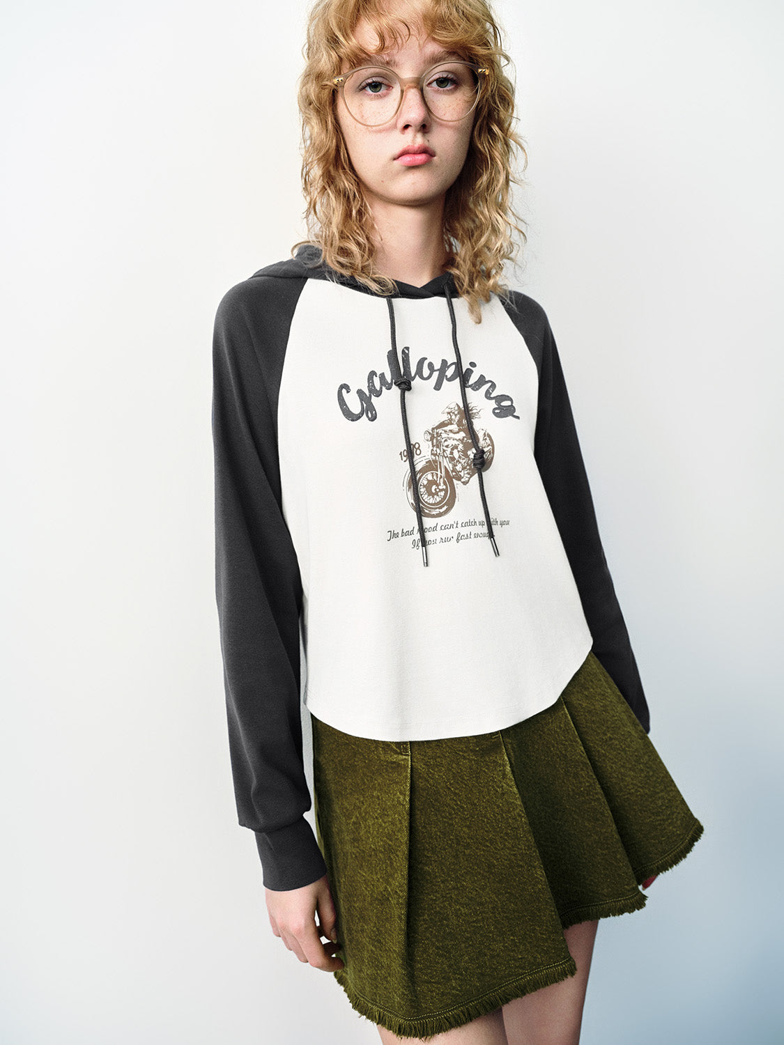 Printed Hooded Straight T-Shirt