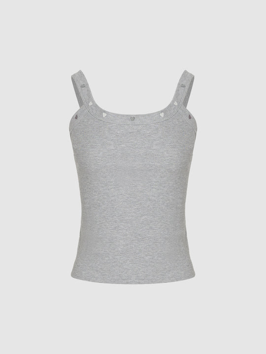 U Neck Wide Strap Ribbed Knit Soft Stretch Tank Top