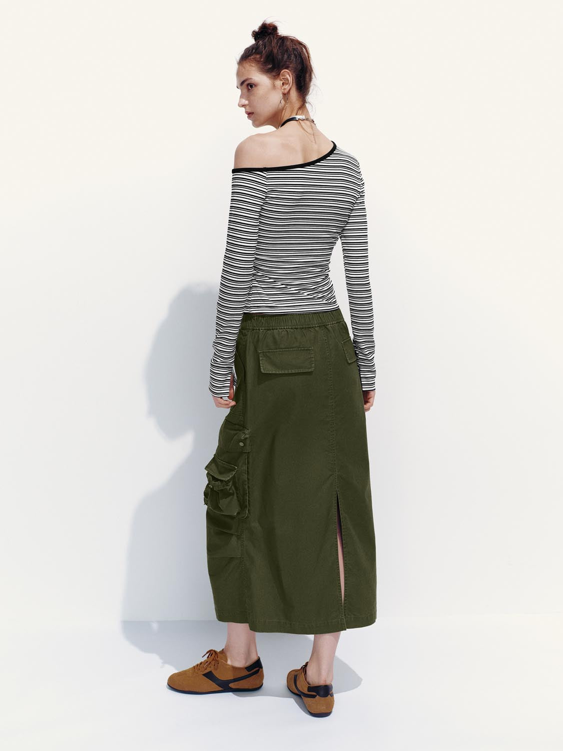 One Shoulder Long Sleeve Stripped T-Shirts