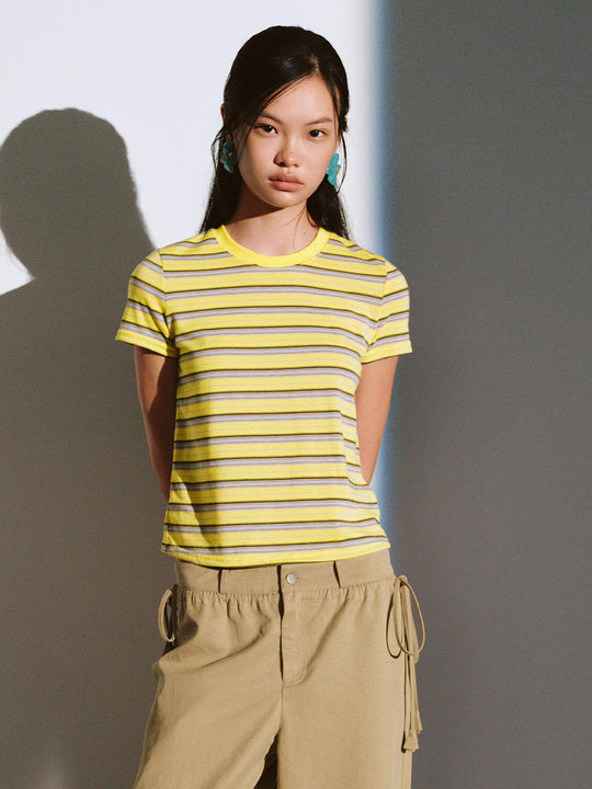 Crew Neck Contrast Striped T-Shirts