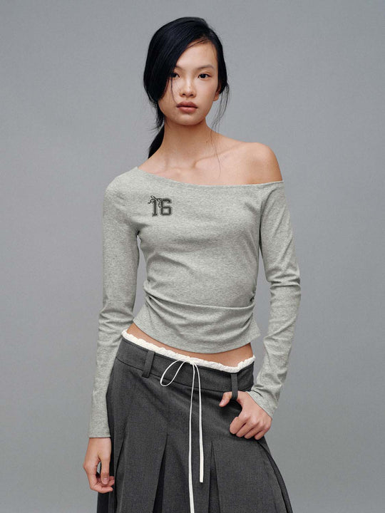 Printed One Shoulder Long Sleeve Skinny Fit T-Shirts