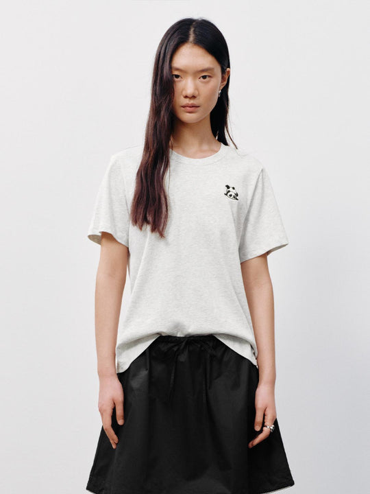 Cotton Embroidered Panda Chest T-Shirts