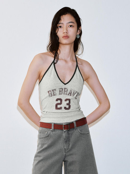 Cotton Blend Halter Neck Printed Skinny Fit Tank Tops