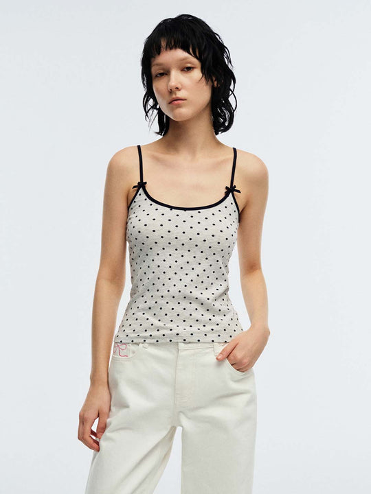 Polka Dot Bow Detail Skinny-Fit Tank Tops