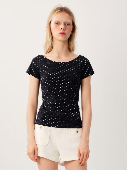 Cotton Fine Gauge Knit With Subtle Polka Dot Pattern Jersey T-Shirt