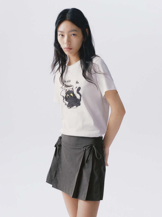 100% Cotton Cat Graphic Print With Whisker Details T-Shirts
