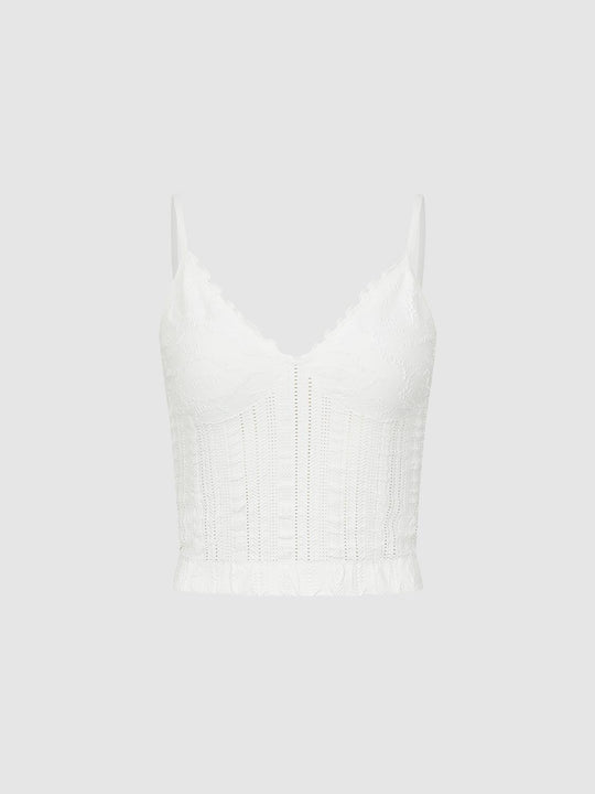 Scalloped Lace Trim V-neck Knit Tank Top