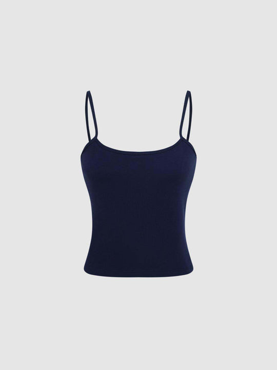 Spaghetti Strap Scoop Neck Cropped Stretch Cotton Cami