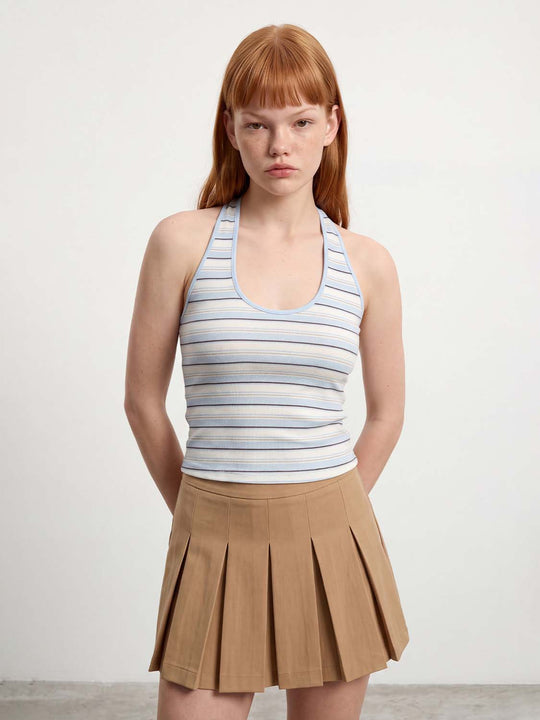 Ribbed Blue Striped Fitted Sleeveless Tank Top