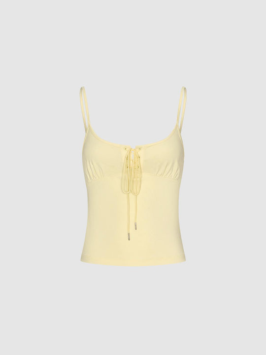 Ribbed Ruched Lace-up Sleeveless Cami Top