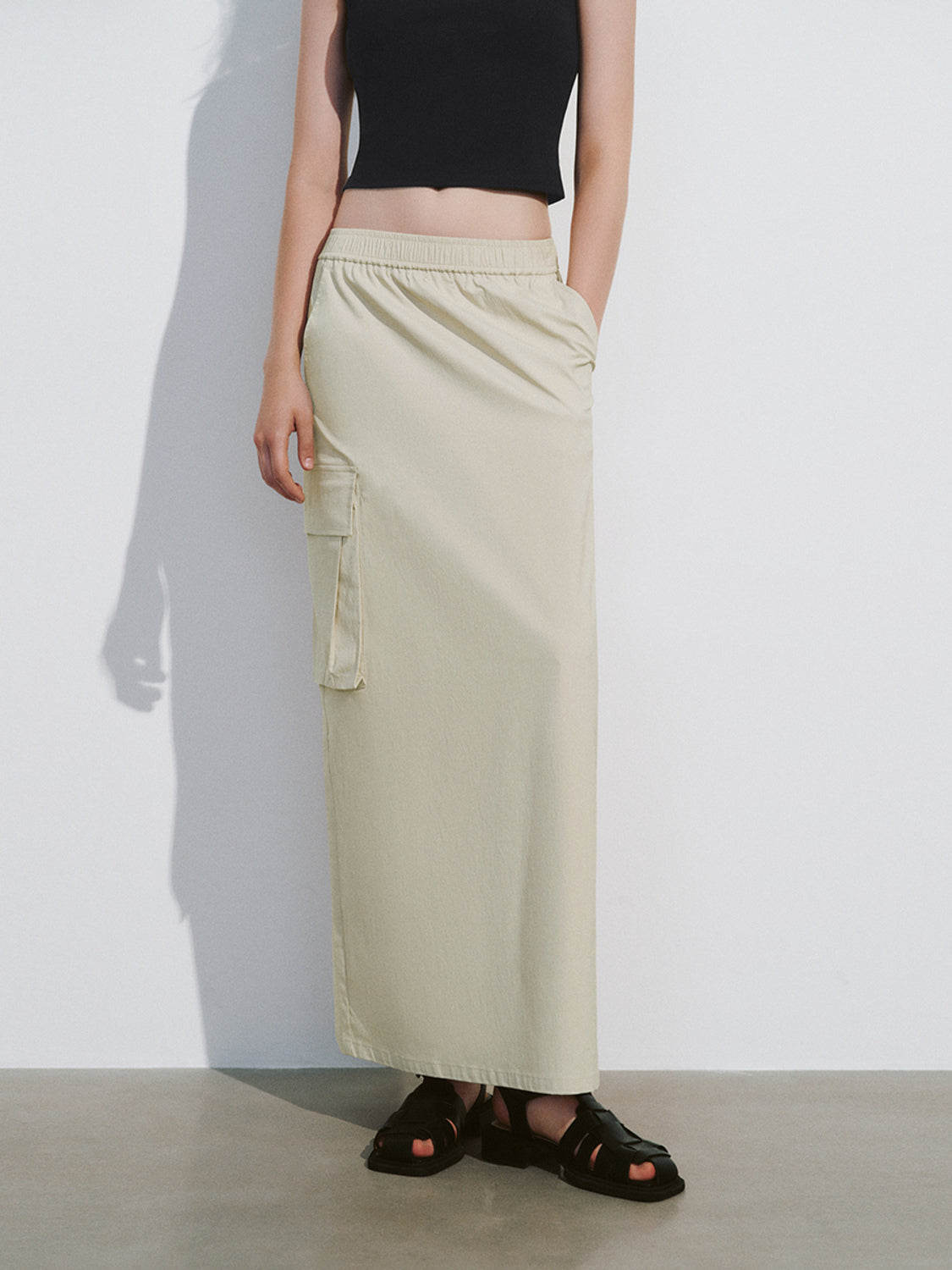 Drawstring Waist Midi Straight Skirt