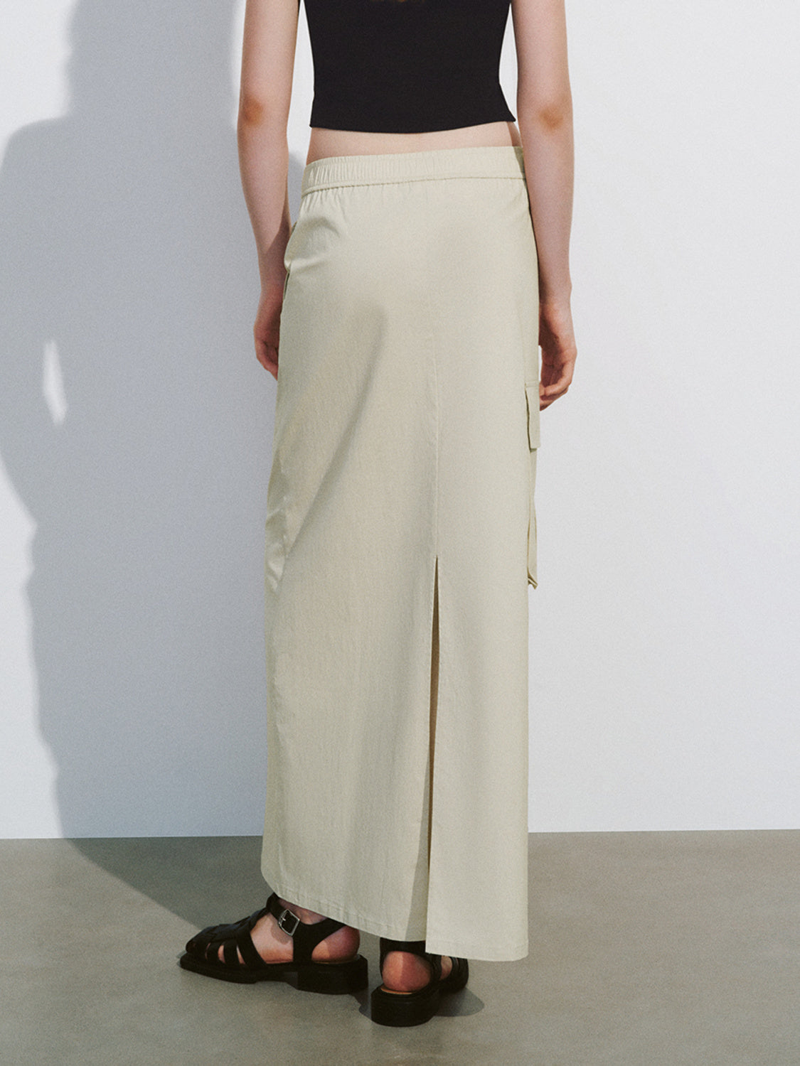 Drawstring Waist Midi Straight Skirt