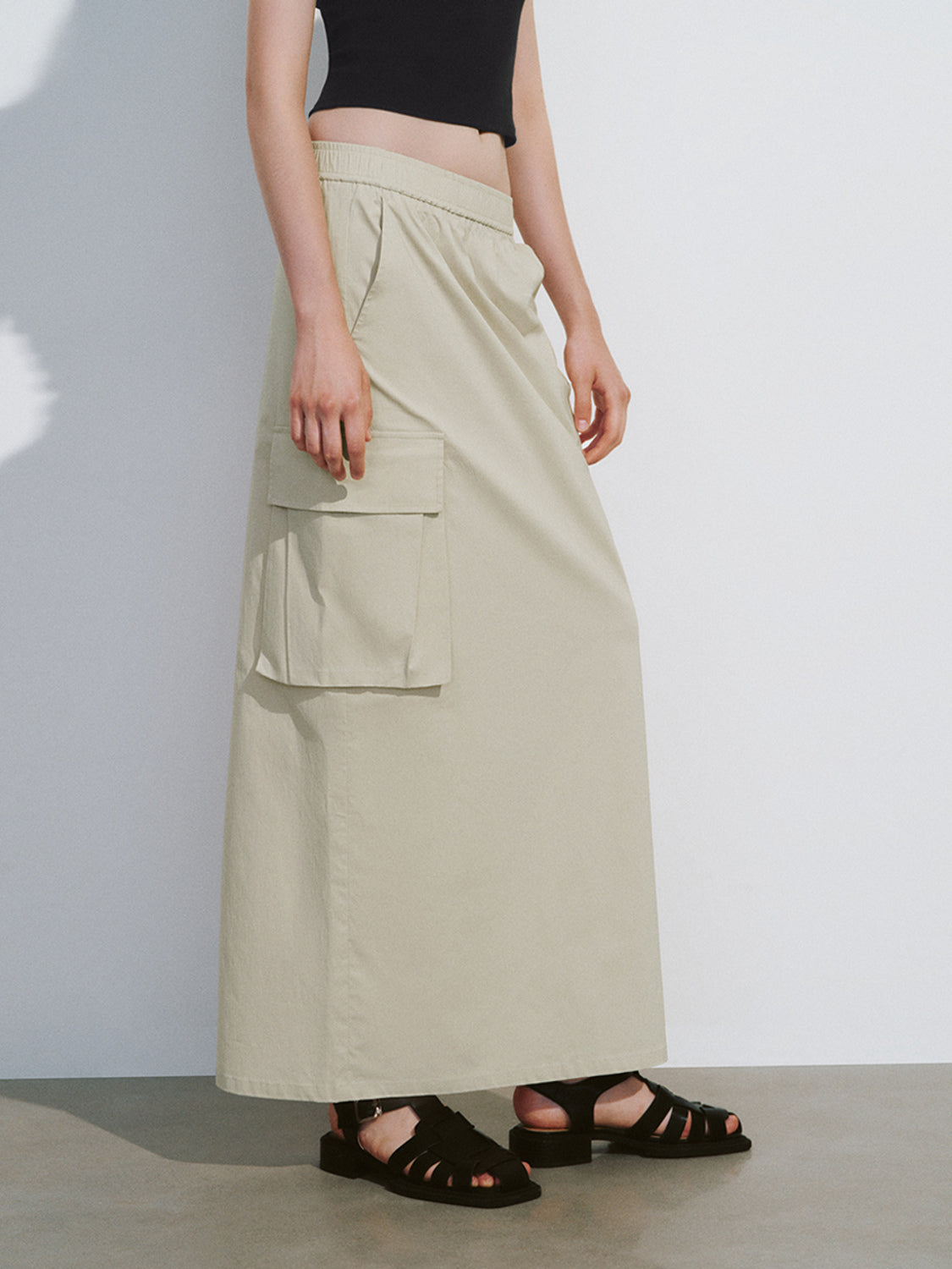 Drawstring Waist Midi Straight Skirt