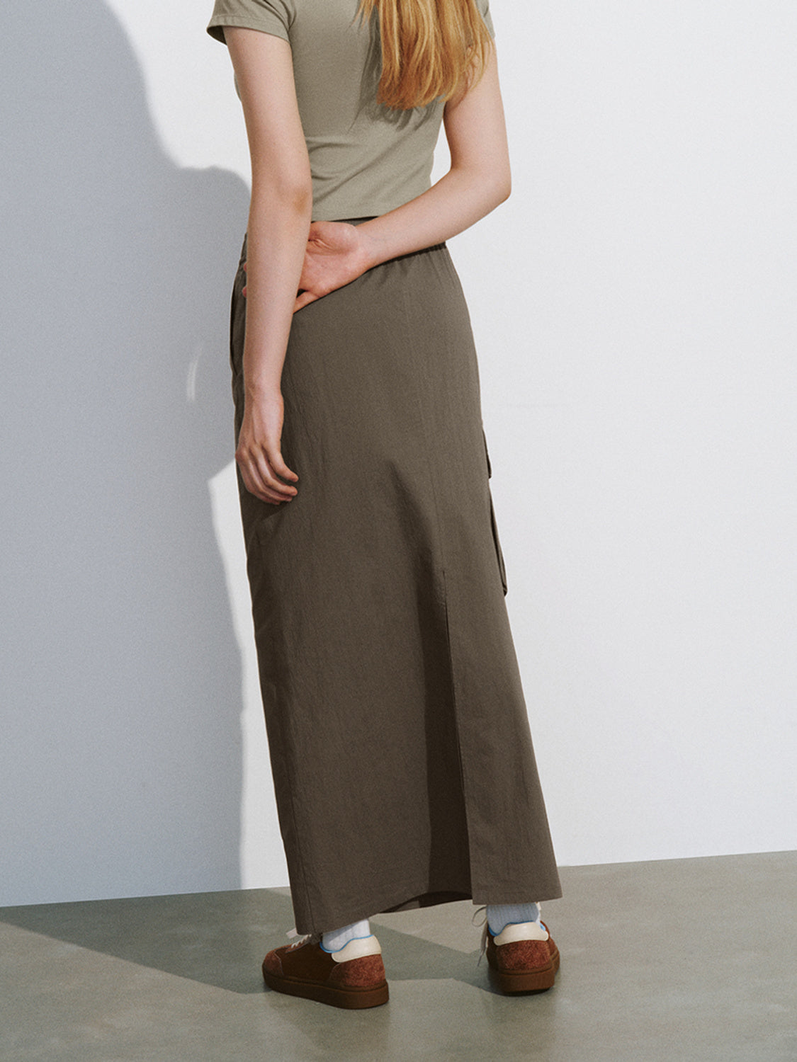 Drawstring Waist Midi Straight Skirt