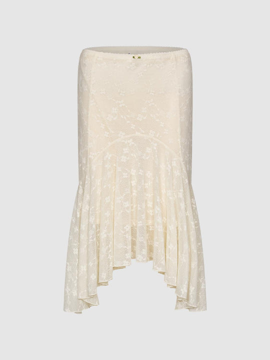 Mermaid Lace Floral Asymmetric Hem Skirt