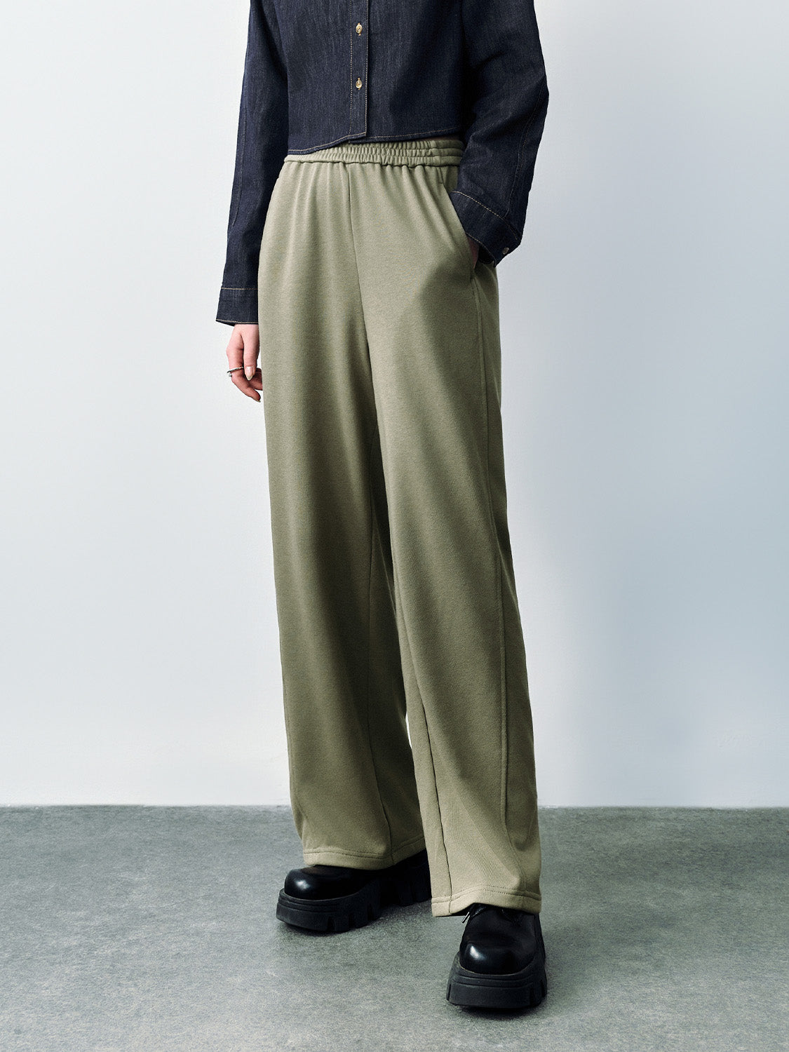 Elastic Waist Wide-Leg Pants