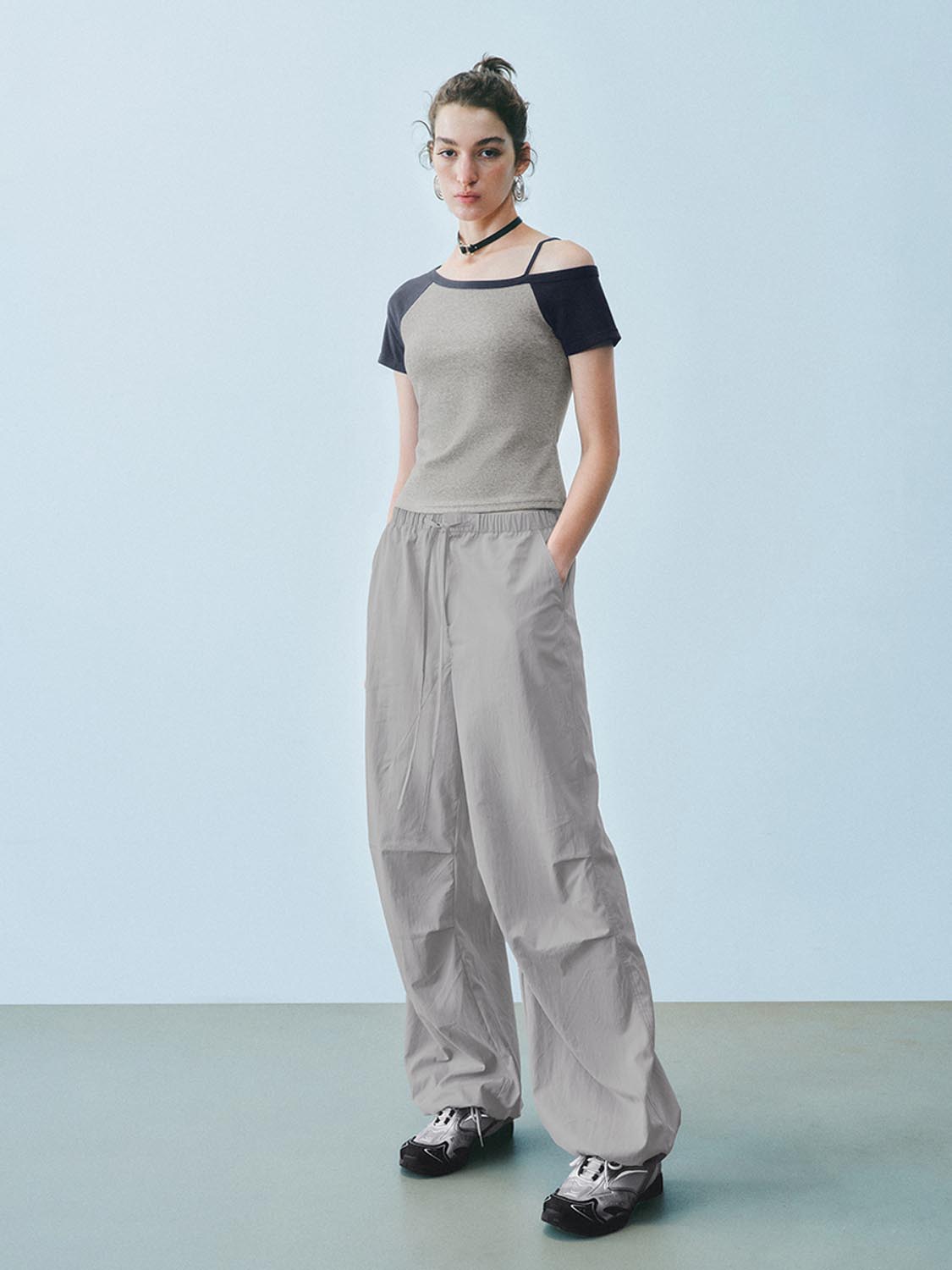 Ruched Wide-Leg Pants