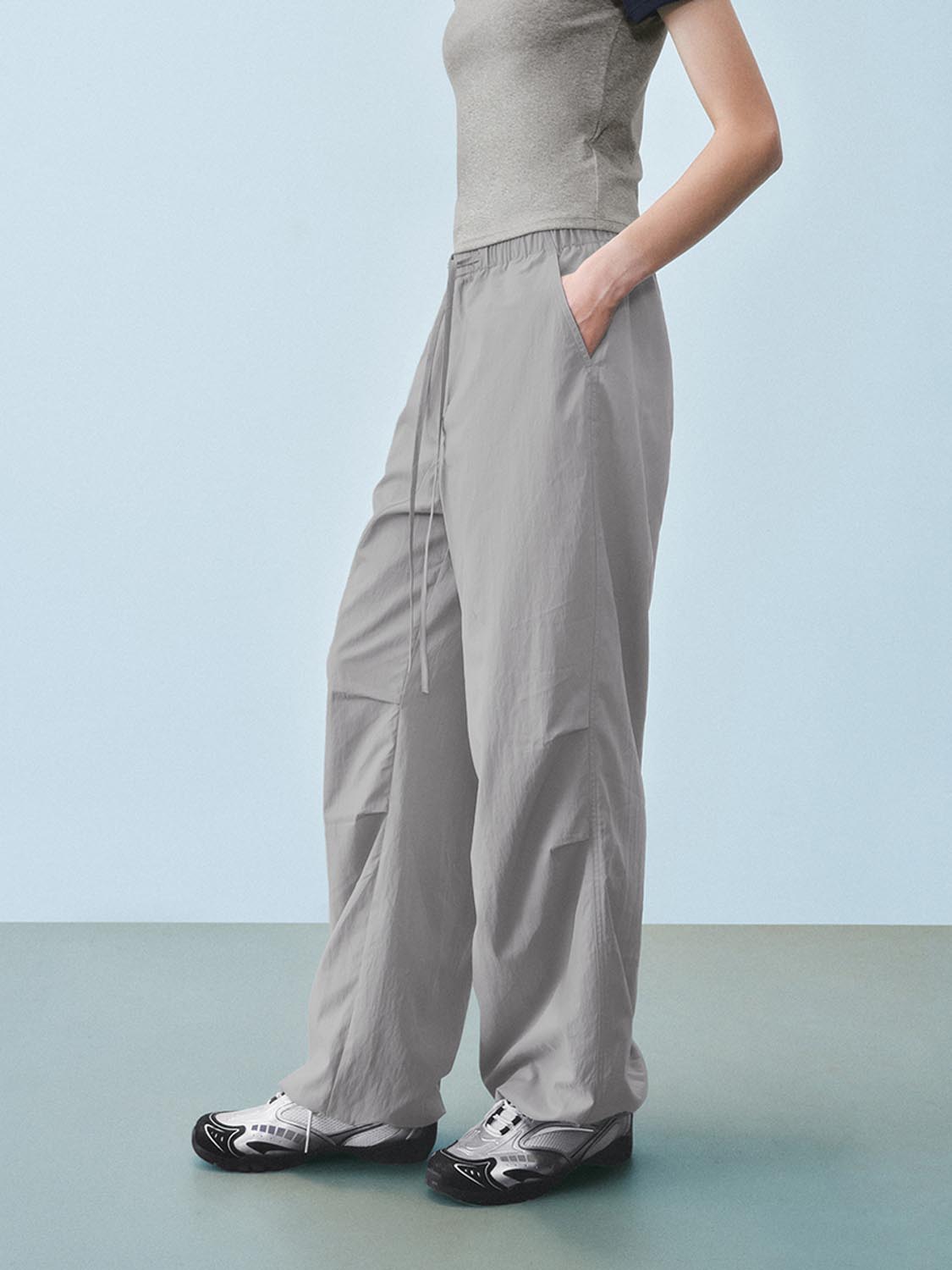 Ruched Wide-Leg Pants