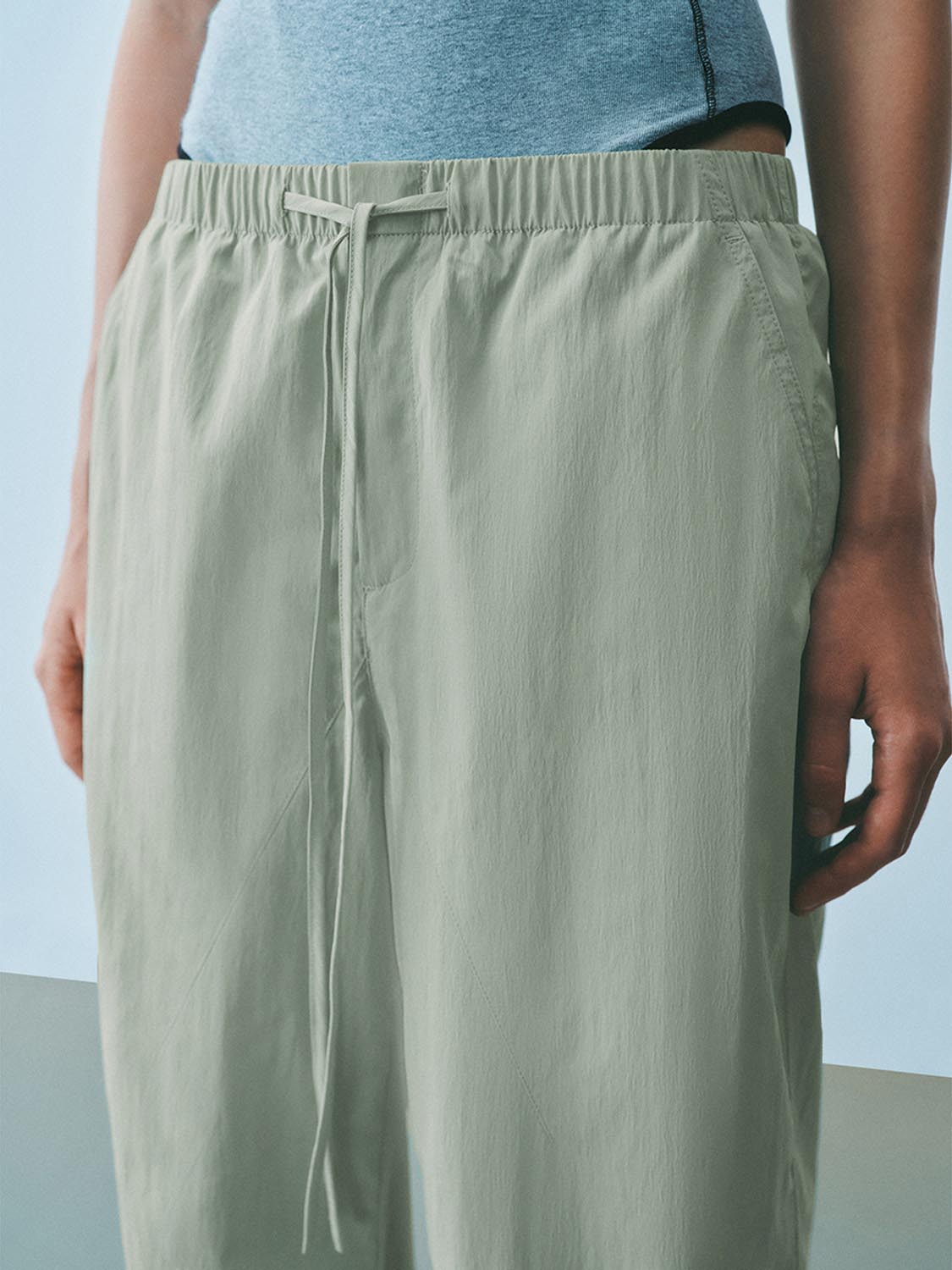 Ruched Wide-Leg Pants