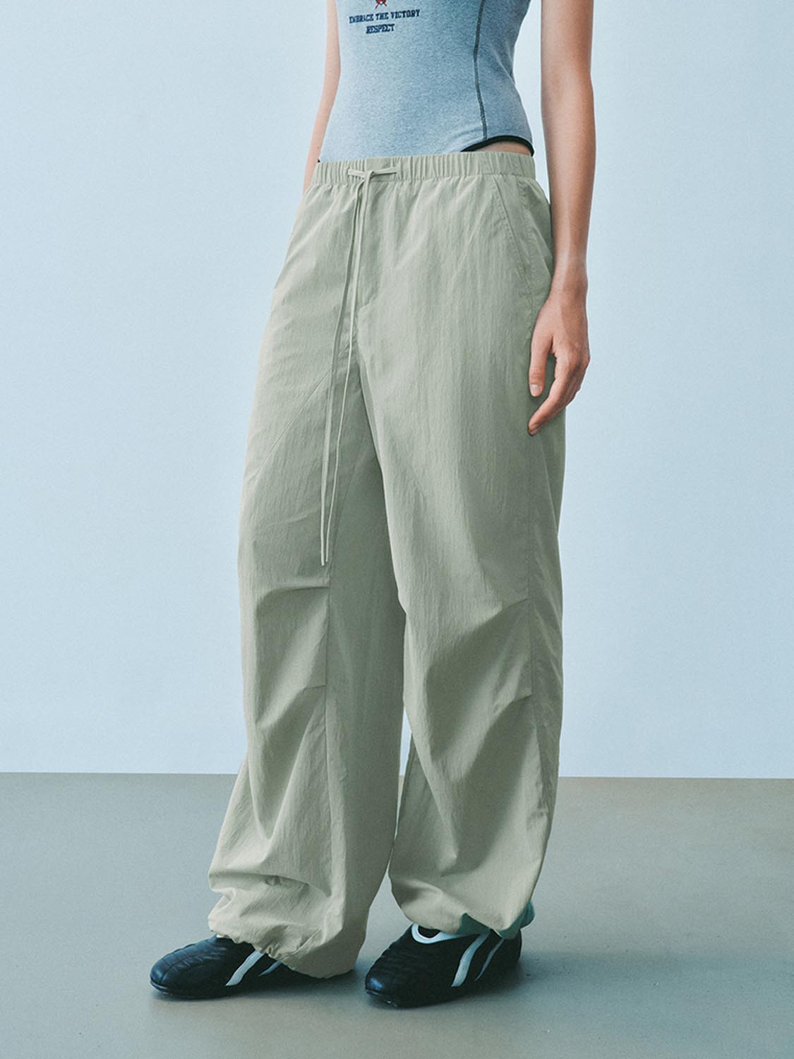 Ruched Wide-Leg Pants