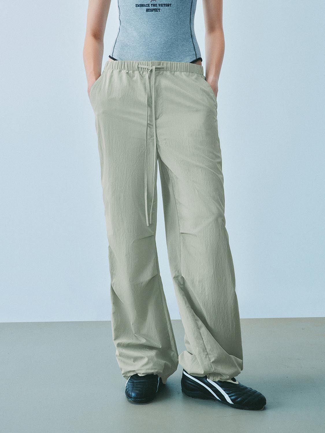 Ruched Wide-Leg Pants
