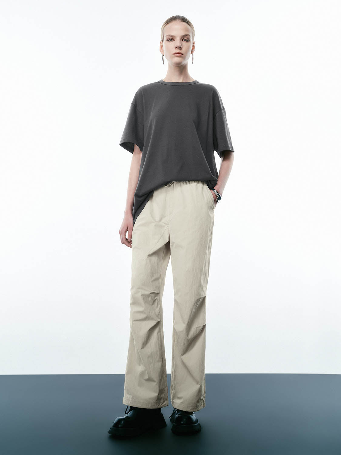 Ruched Wide-Leg Pants