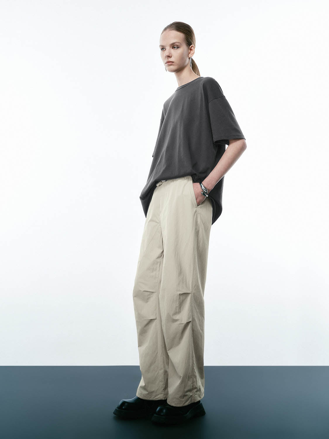 Ruched Wide-Leg Pants