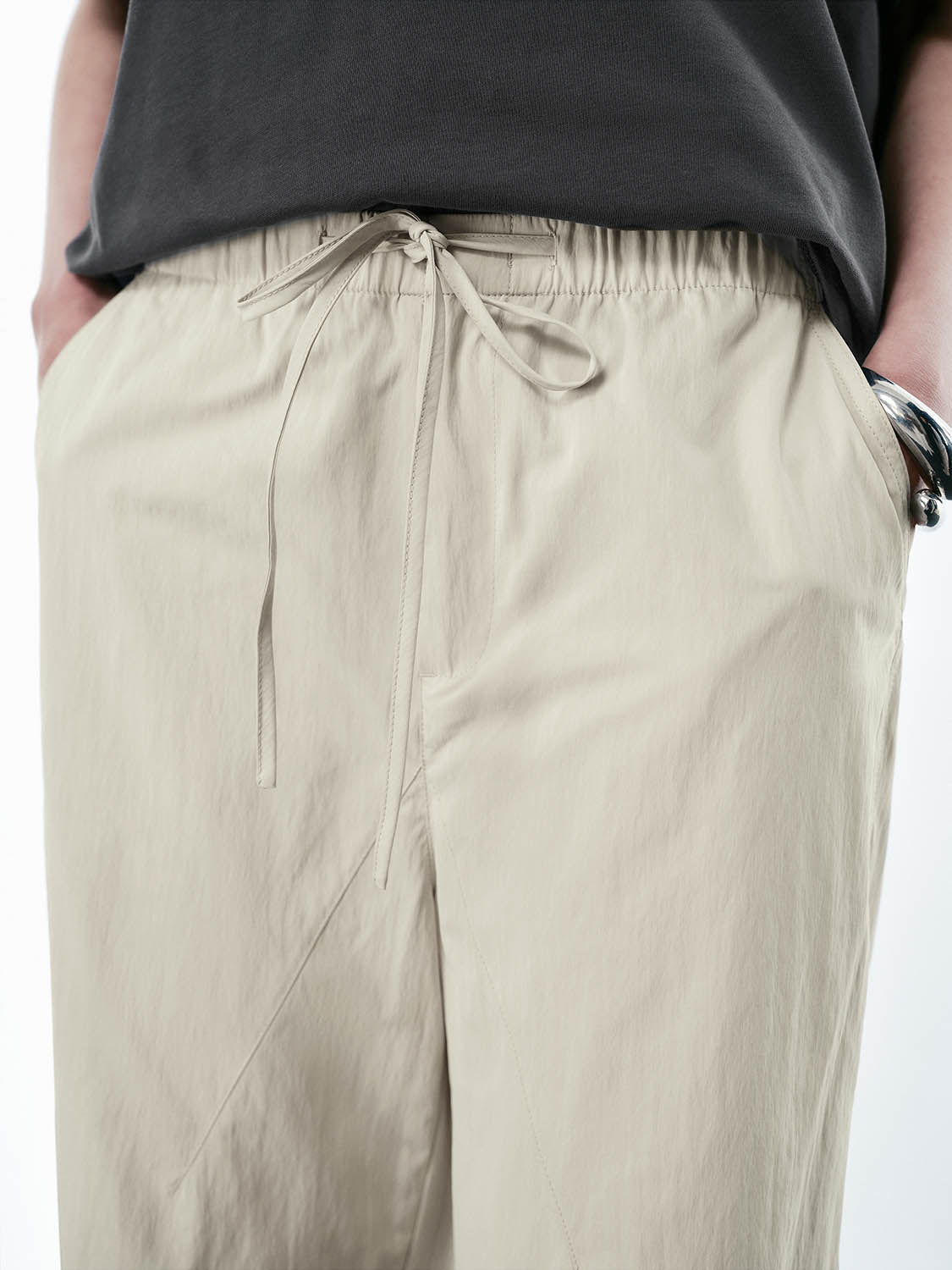 Ruched Wide-Leg Pants