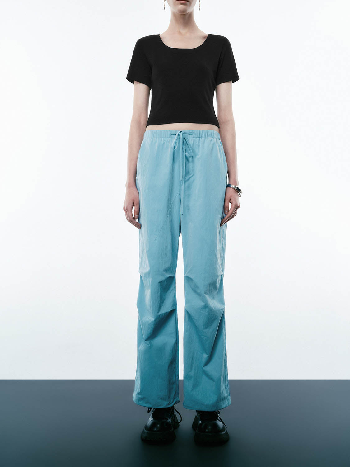 Ruched Wide-Leg Pants