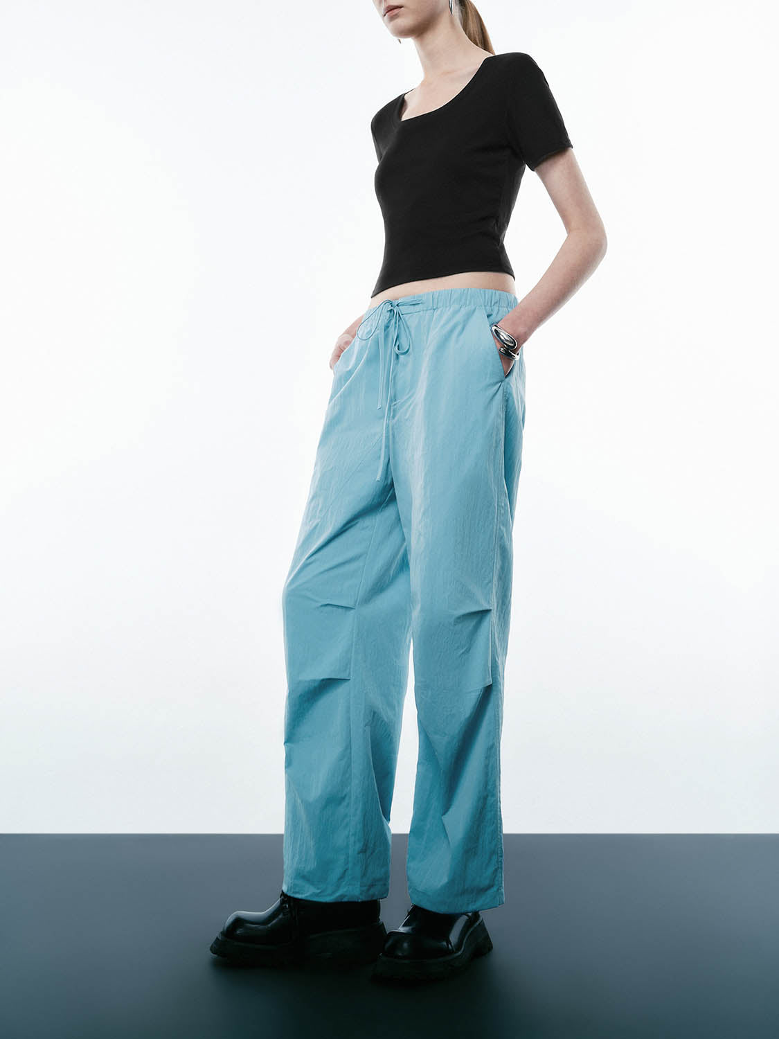 Ruched Wide-Leg Pants