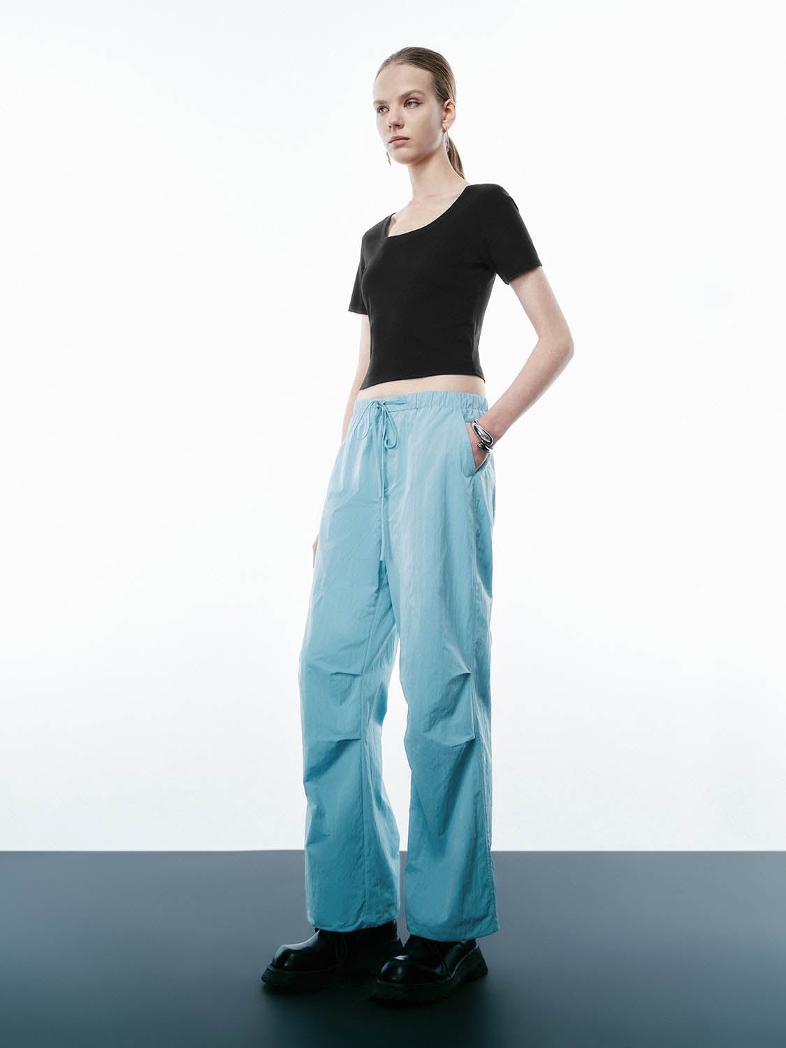 Ruched Wide-Leg Pants