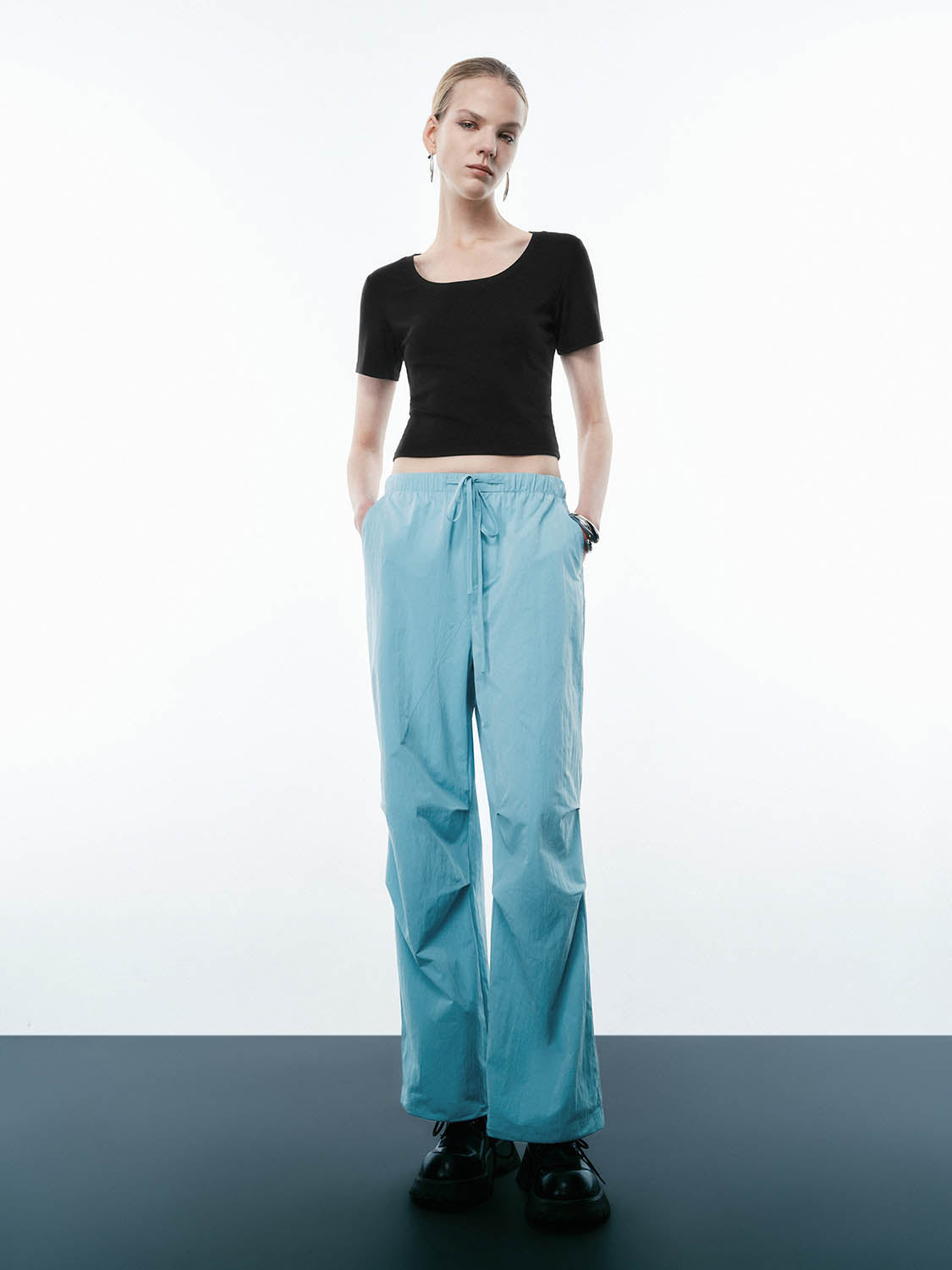 Ruched Wide-Leg Pants