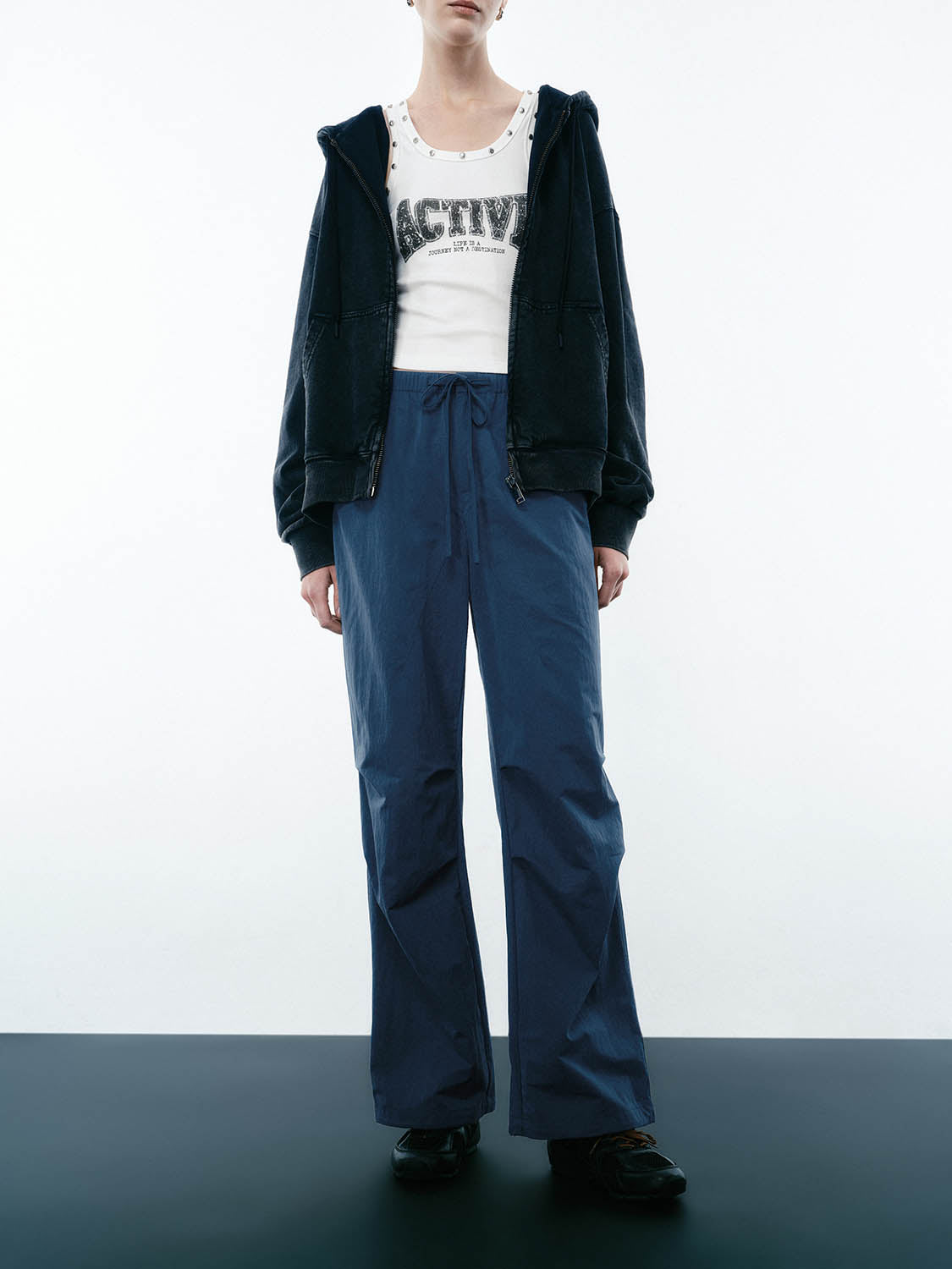 Ruched Wide-Leg Pants