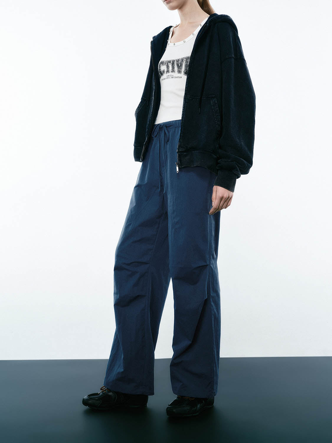 Ruched Wide-Leg Pants