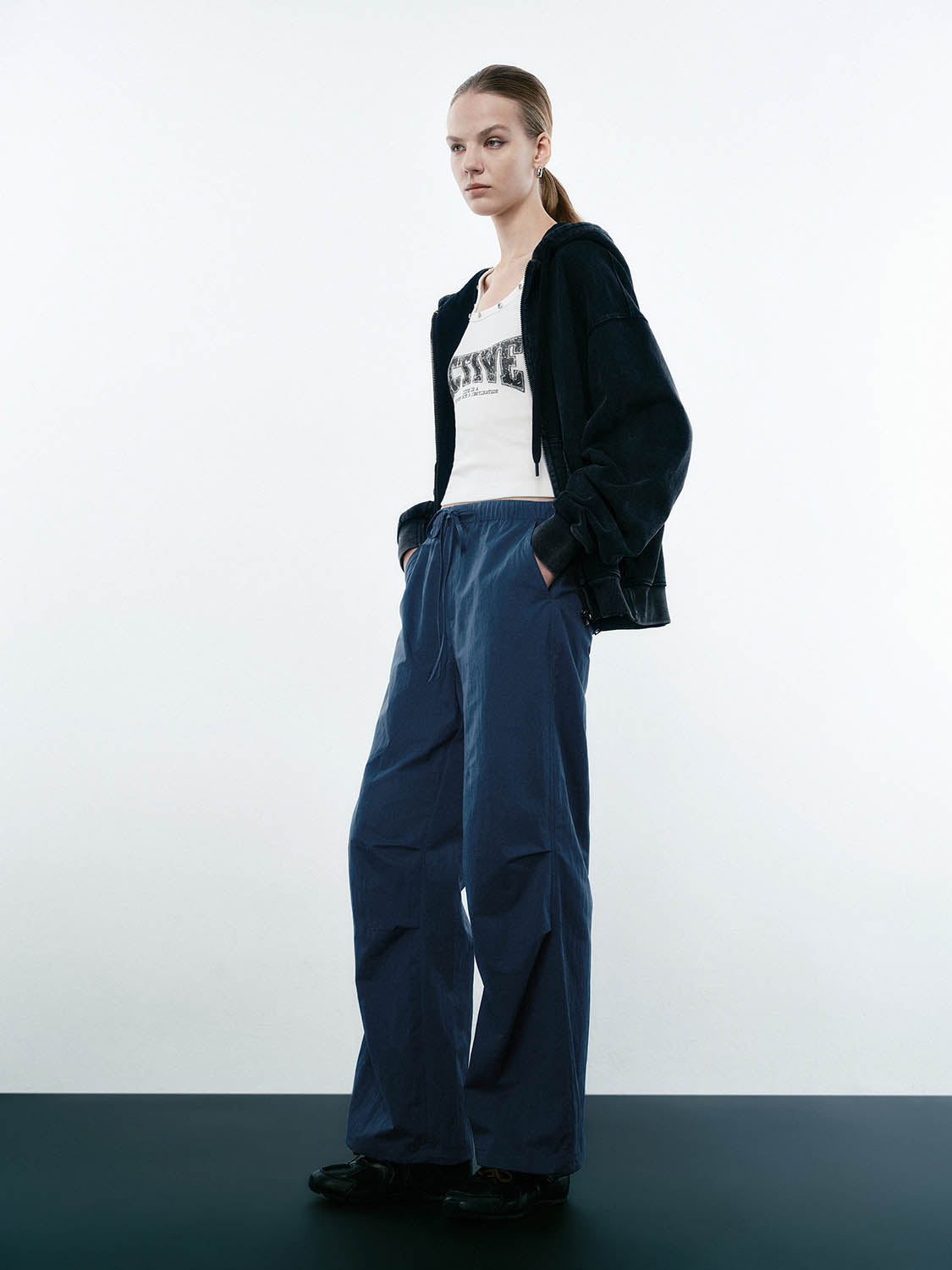 Ruched Wide-Leg Pants