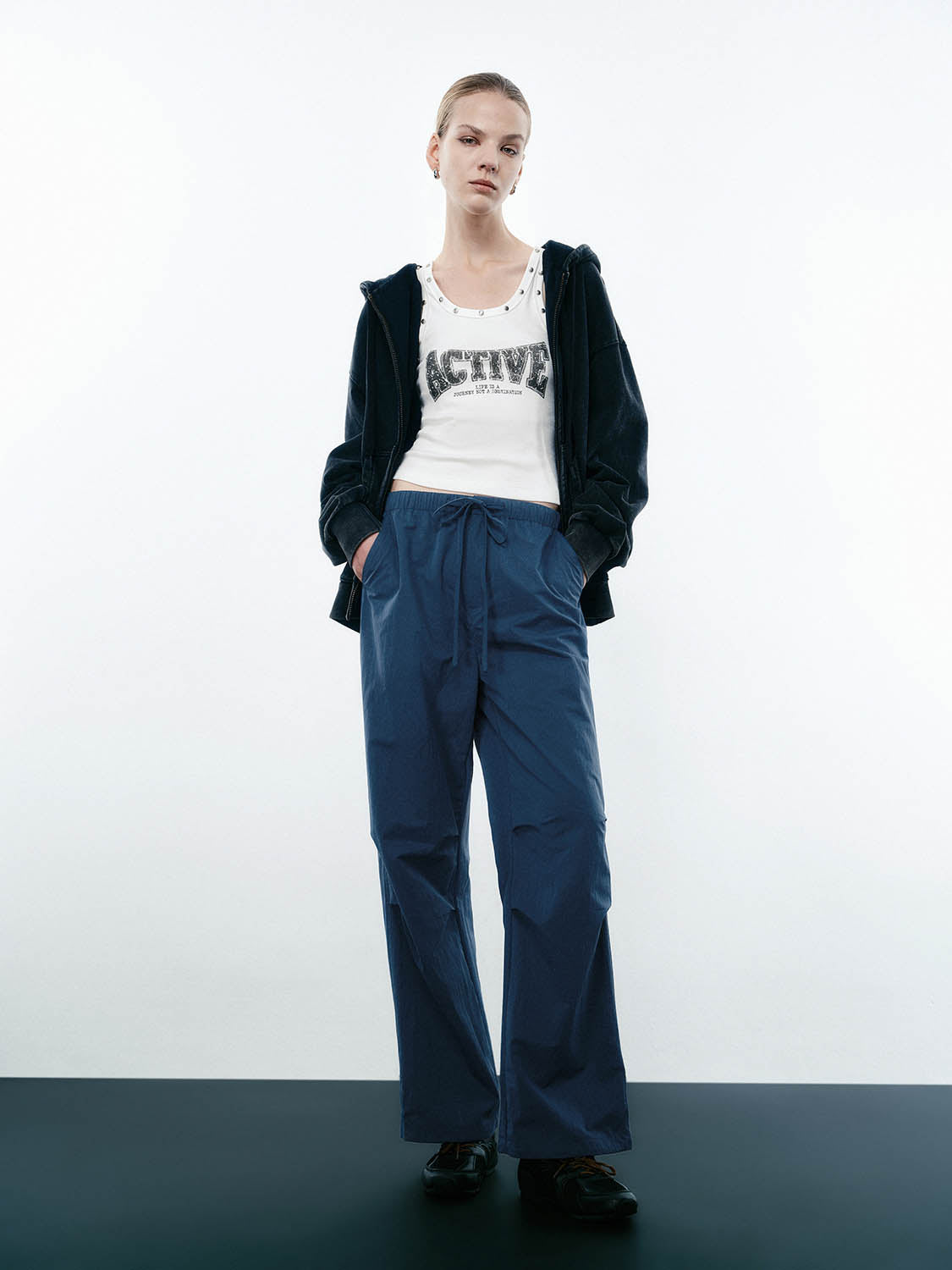 Ruched Wide-Leg Pants