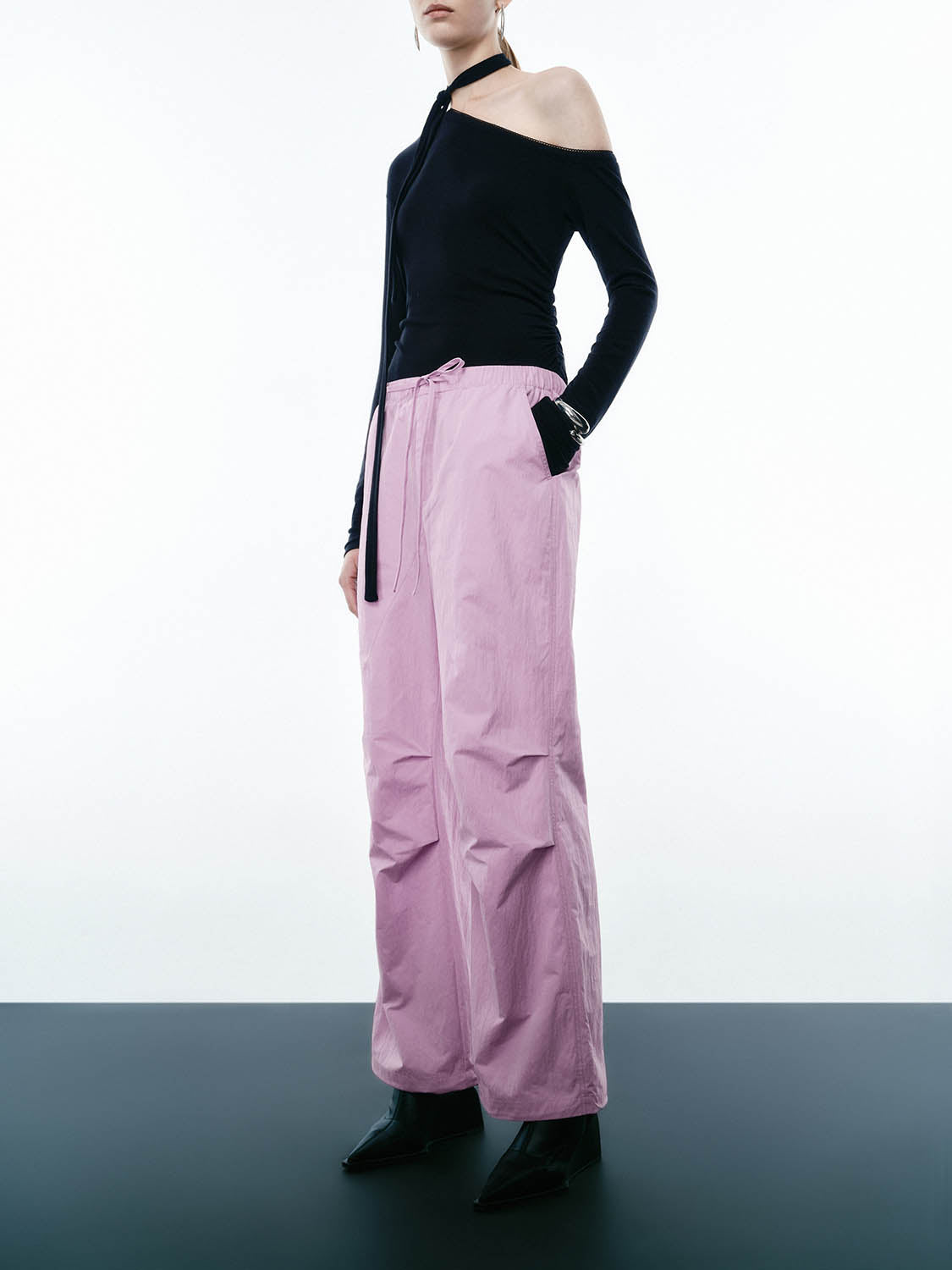 Ruched Wide-Leg Pants