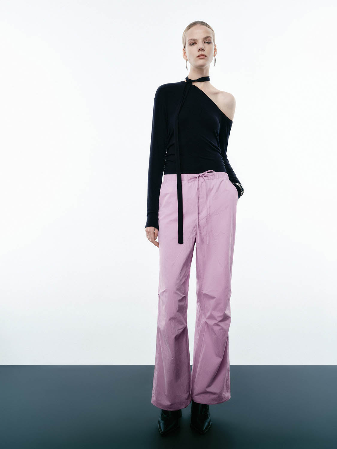 Ruched Wide-Leg Pants