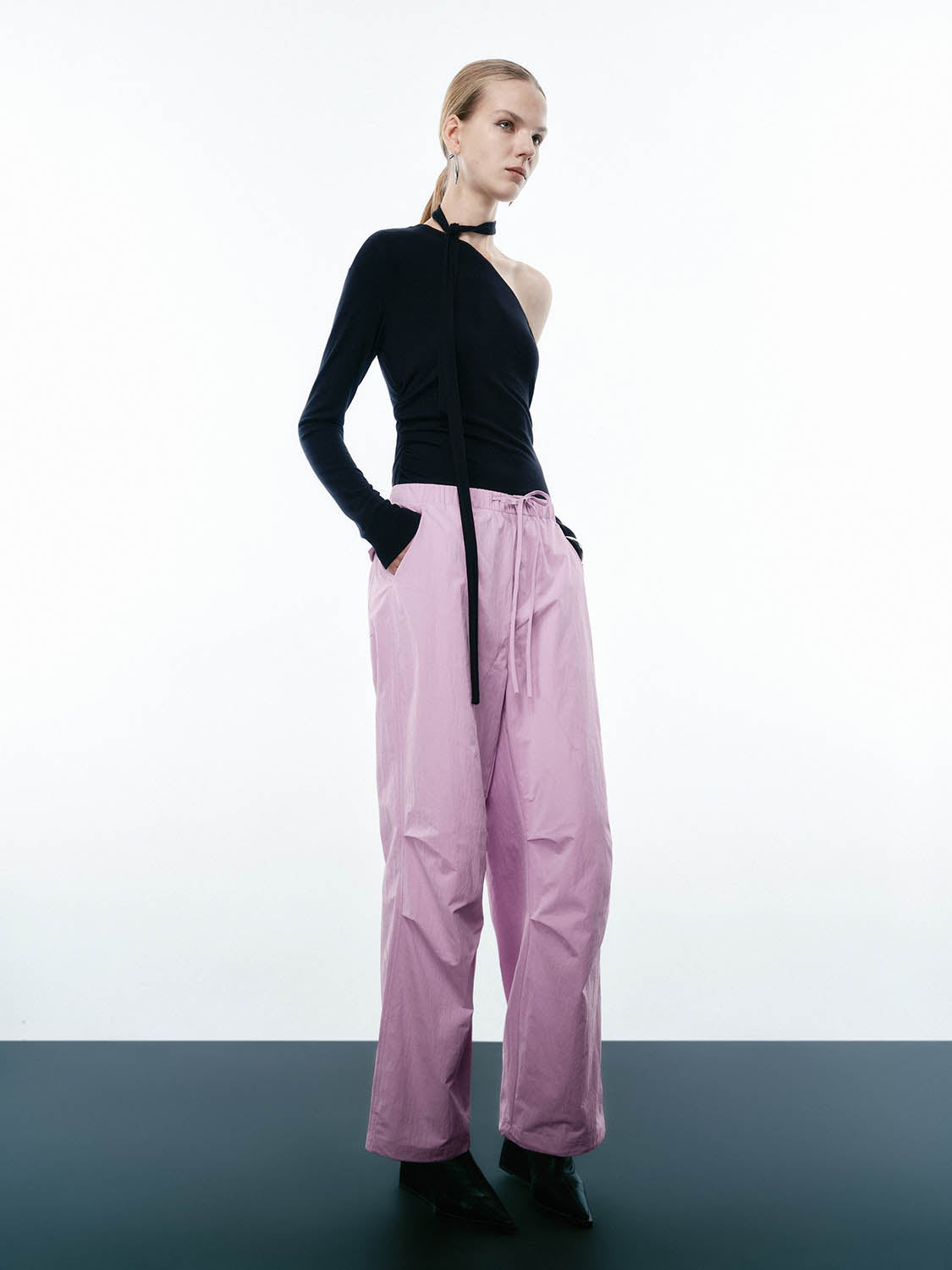 Ruched Wide-Leg Pants